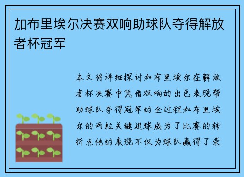加布里埃尔决赛双响助球队夺得解放者杯冠军