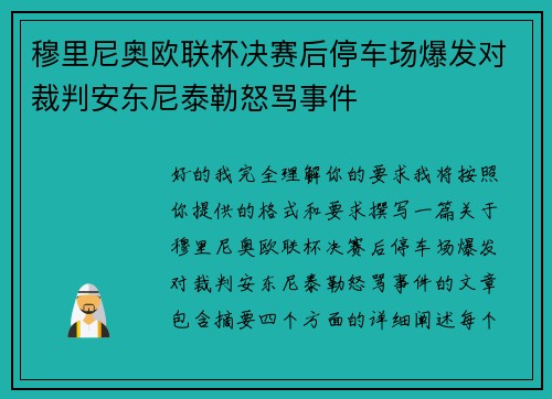 穆里尼奥欧联杯决赛后停车场爆发对裁判安东尼泰勒怒骂事件